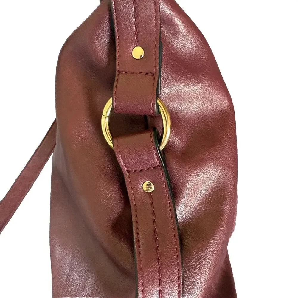 INC International Concepts Burgundy Top Zip Closure Hobo Bag Inside Pockets